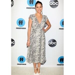 Reformation Carina Wrap Midi Dress in Rattlesnake Print